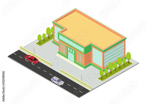 isometric shopping mall or supermarket building icon