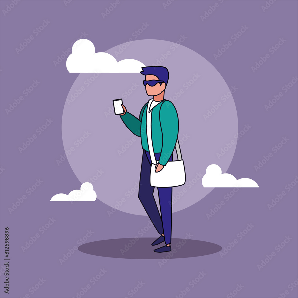 Avatar man and clouds vector design