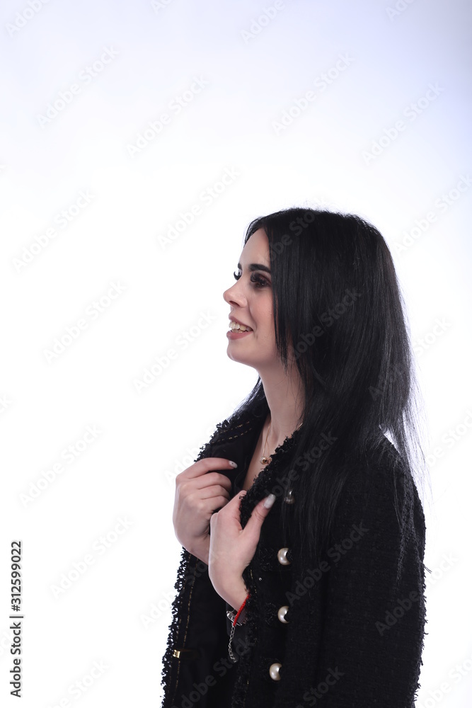 Beautiful brunette girl in black jacket