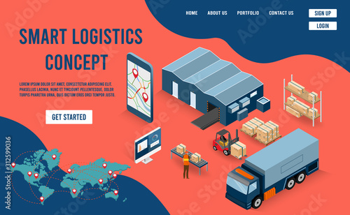 Modern flat design isometric concept of Smart Logistics with with global logistics partnership for website and mobile website.  Easy to edit and customize. Vector illustration