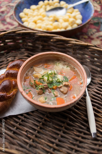 traditional food, goulash soup with fresh scone