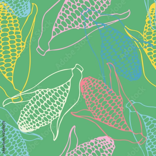 Colorful seamless vector pattern with whimsical corn husks editable and separable