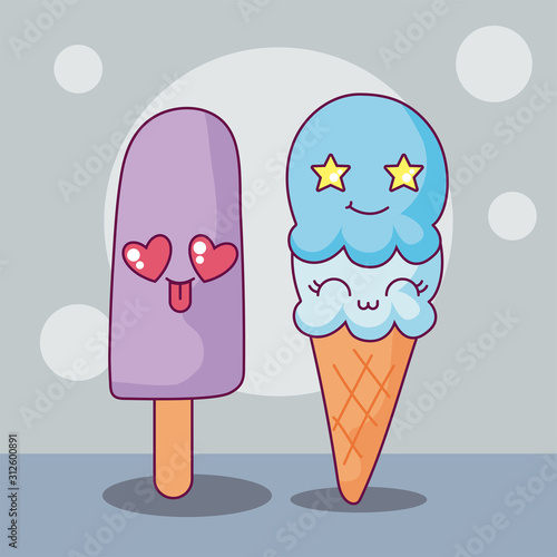 kawaii ice cream and popsicle cartoon vector design