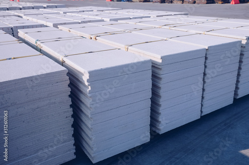 industry construction building autoclaved aerated concrete wall. white aerated concrete blocks.