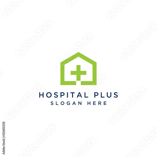 health or hospital or home design logo with a plus sign