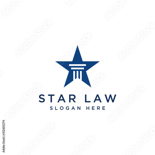 attorney or law design logo, or star with law building pillars