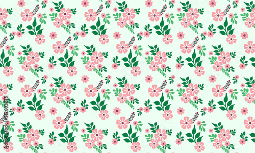 Cute floral pattern background, with leaf and floral unique drawing.