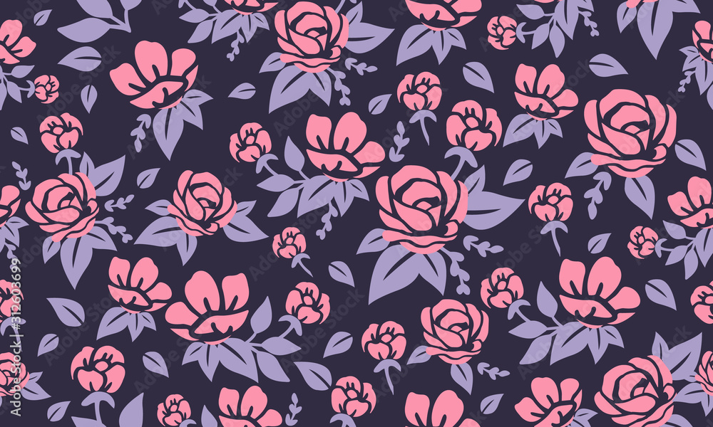 Flower pattern background for Valentine, with unique design of pink flower and leaf purple.
