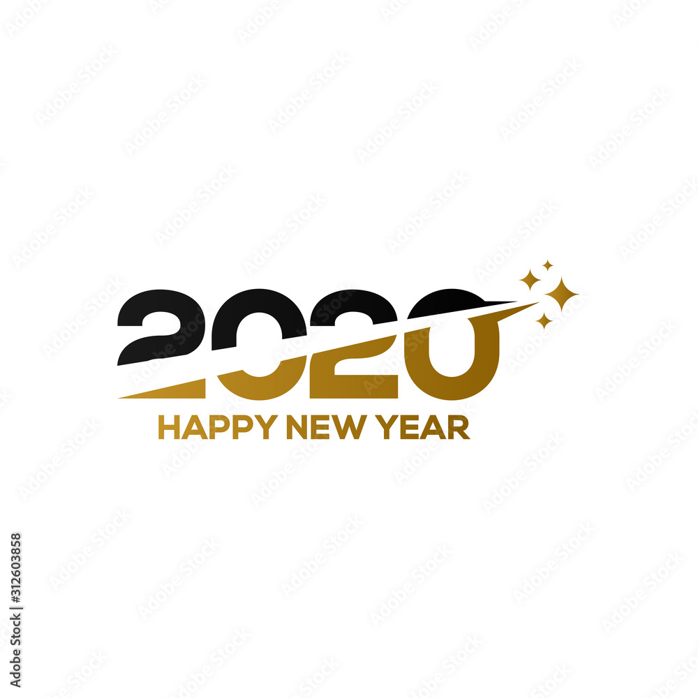Happy New Year 2020 logo text design. Cover of business diary for 2020 with wishes. Brochure design template, greeting card, banners. Vector illustration. Isolated on white background.