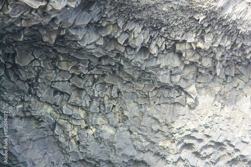 The texture of the basalt cave in Iceland closeup photo