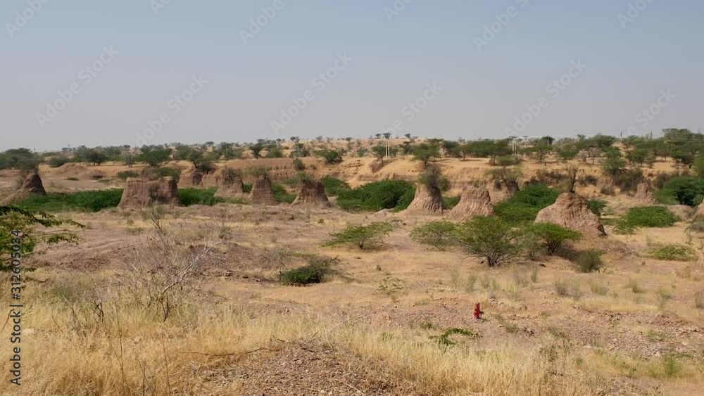 Beautiful view of vast and barren land of Thar desert, Rajasthan, India. Panning right. Beautiful view of vast and barren land of Thar desert, Rajasthan, India. Panning right.