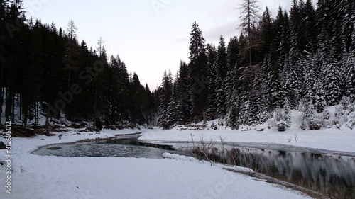 Winter landscape at lake of Braies