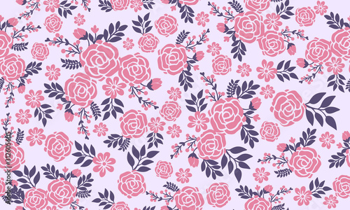 Wallpaper Mural Romantic pink flower for valentine, with modern leaf and floral pattern decor. Torontodigital.ca