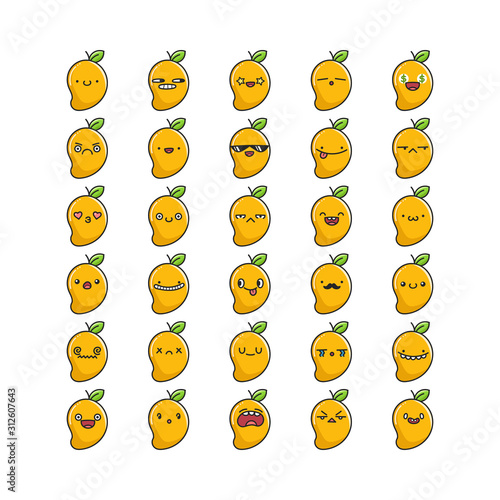 Collection of kawaii mango emoticons cartoons
