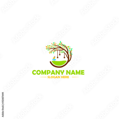 Fun Childern Simple and happy tree logo design template