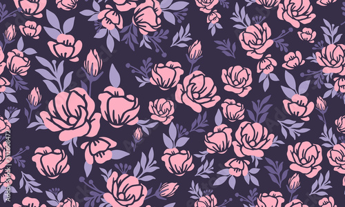 Elegant floral pattern background for valentine, with beautiful pink rose flower and unique leaf pattern.