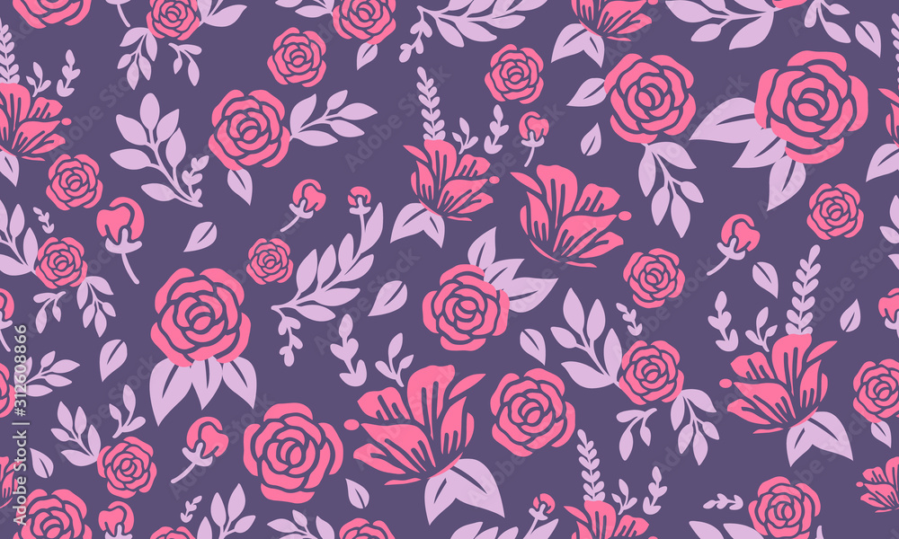 Valentine floral pattern background, with beautiful leaf and flower drawing.