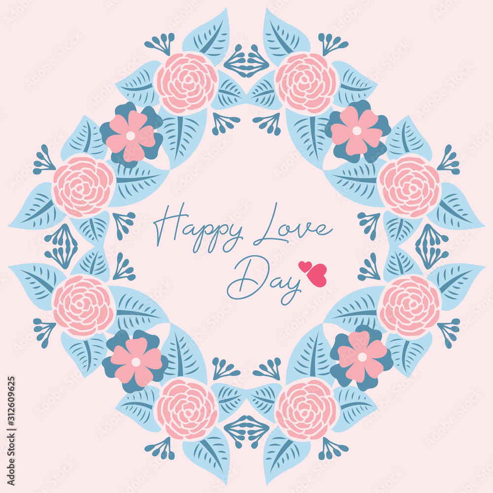 Beautiful Decorative of leaf and peach flower frame, for happy love day greeting card design. Vector