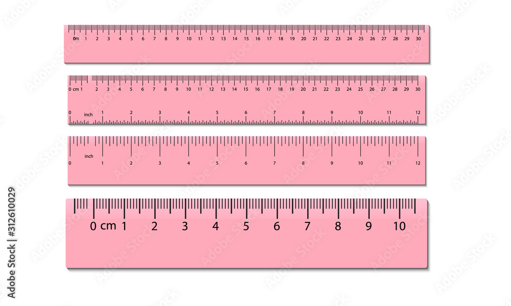 Vetor de Vector set of metric rulers in flat style. Measuring scales