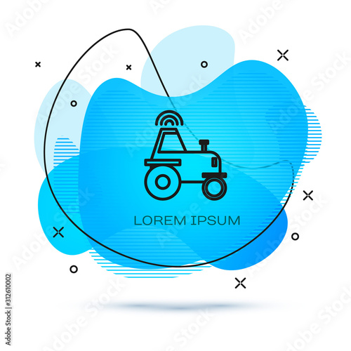 Line Self driving wireless tractor on a smart farm icon isolated on white background. Smart agriculture implement element. Abstract banner with liquid shapes. Vector Illustration