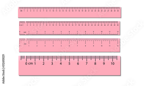 Vector set of metric rulers in flat style. Measuring scales.