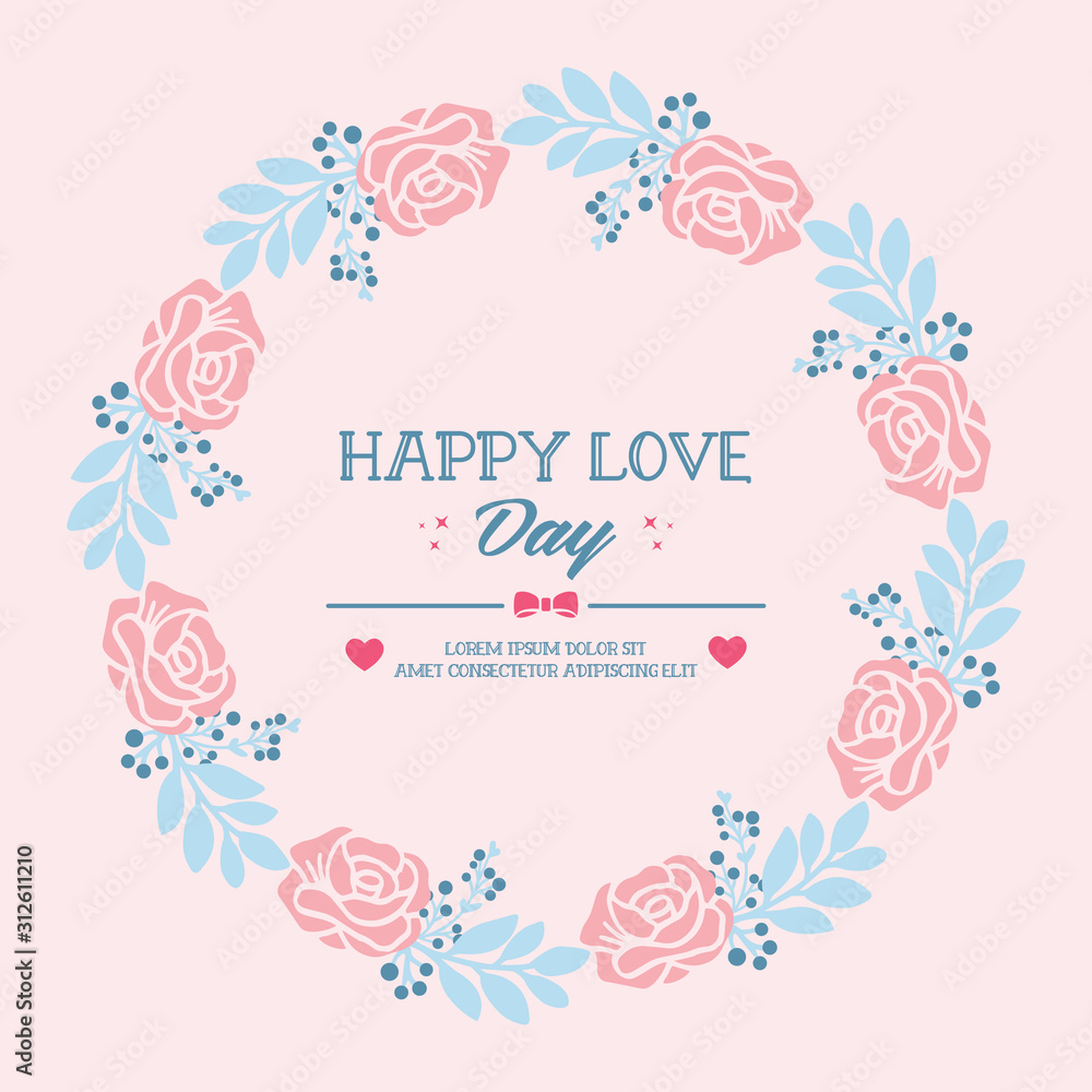 Romantic decorative of leaf and flower frame, for elegant happy love day invitation card template design. Vector