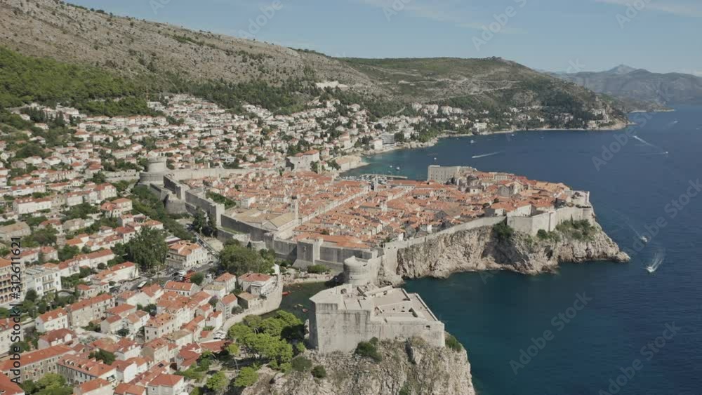 Pull back rotation aerial shot around the old town in Dubrovnik, Croatia. Pull back rotation aerial shot around the old town in Dubrovnik, Croatia.