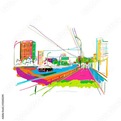Sketch of traffic road in city for your design
