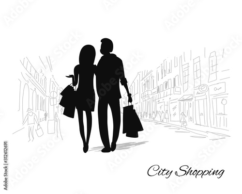 Couple with shopping bags in the city