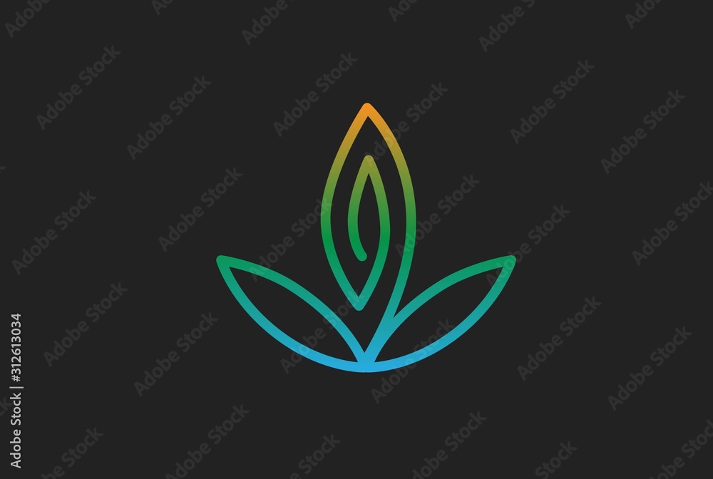 Abstract premium yellow green blue gradient leaf icon design vector graphics