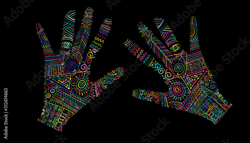 Ornate hands, boho style. Sketch for your design
