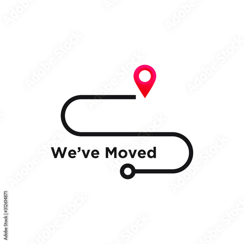 we've moved minimal icon with pin. Moving office sign. vector illustration