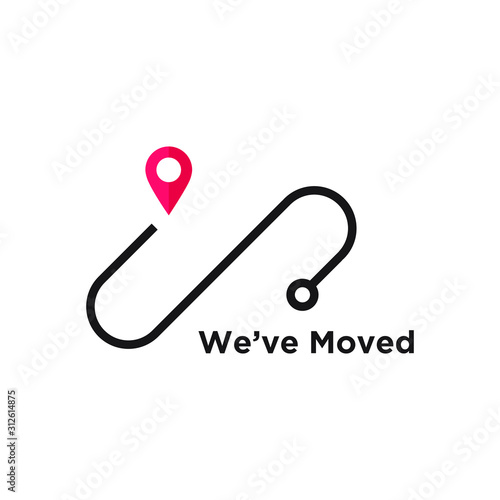 we've moved minimal icon with pin. Moving office sign. vector illustration