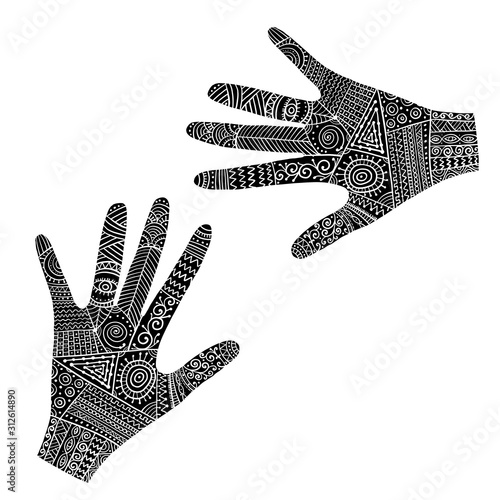 Ornate hands, boho style. Sketch for your design