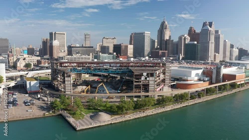 Excellent Wide Aerial Skyline Joe Louis Arena Tearing Down Detroit photo