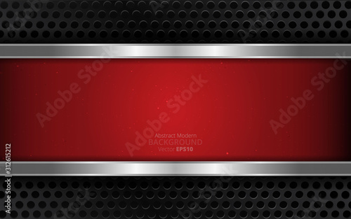 Metallic silver black and red elegant realistic geometric abstract modern vector background