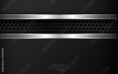Metallic silver black elegant geometric  abstract modern vector background  techno rippled decoration