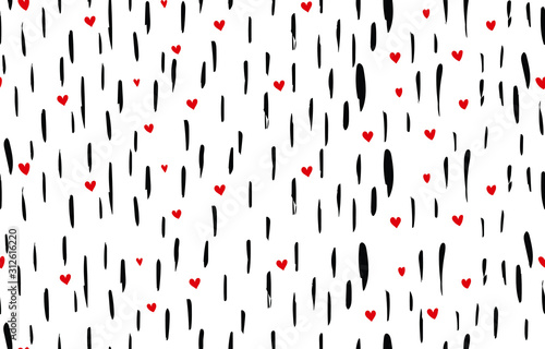 Valentine day seamless Pattern. Hand draw heart black and white vector Illustration. Cartoon. Can use for wallpaper, wrapping paper, print, art, book cover, business, greeting cards. Love doodle theme