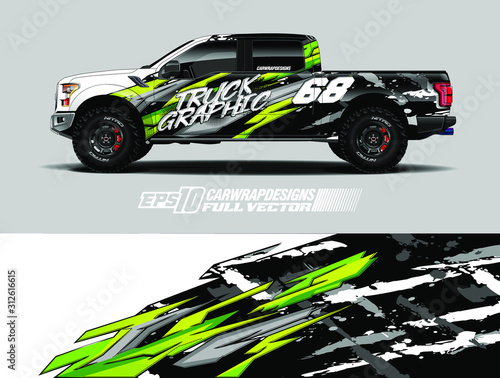 Pickup truck wrap design vector. Graphic abstract stripe racing background kit designs for wrap vehicle, race car, rally, adventure and livery. Full vector eps 10