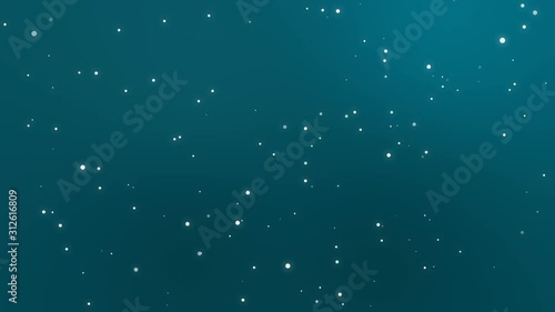 Dark teal starry sky background with animated sparkling light particles.