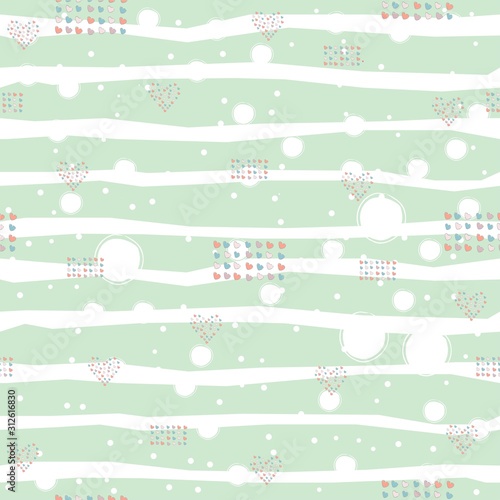 Seamless pattern, hand drawn hearts in brush organised into hearts and rectangles.