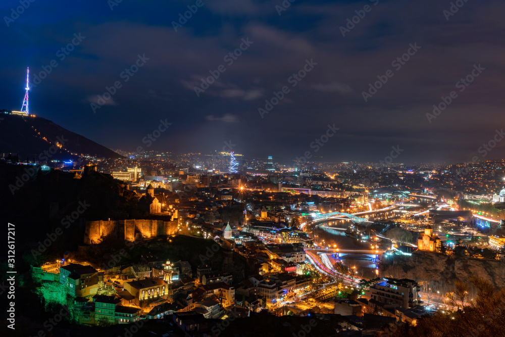 aerial view of Tbilisi city at night, Georgia