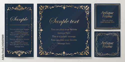 ウエディングカードデザイン、ビンテージな装飾、アンティークな線、優美な模様