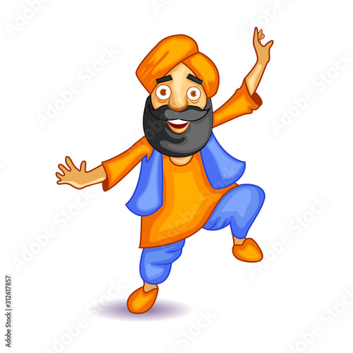Punjab dancing cartoon character. Easy to edit vector illustration.