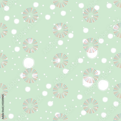Seamless pattern, hand drawn hearts in brush organised into circles