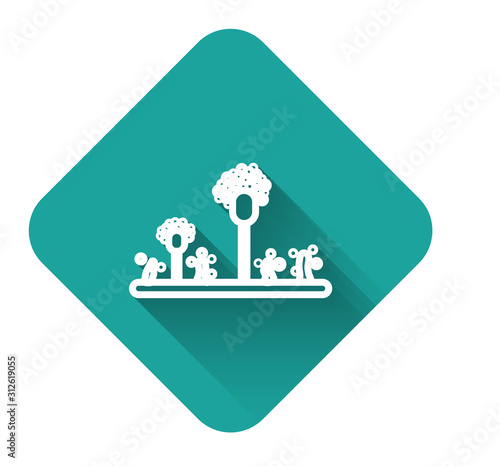 White line Mold icon isolated with long shadow. Green square button. Vector Illustration