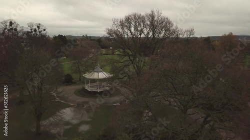 TAUNTON, SOMERSET, ENGLAND, December 27, 2019: Aerial view of an attractive late  nineteen century octagonal bandstand set in the south part of Vivary park. photo