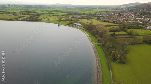 CHEDDAR, SOMERSET, ENGLAND, December 28, 2019: Aerial view of cheddar reservoir. This is an artificial reservoir in Somerset, England, operated by Bristol Water. photo