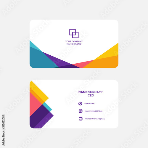 Simple , clean and colorful business card template design. Modern shape style for personal identity or company branding , stationery . Easy to use and ready to print. Vector illustration EPS 10