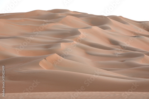 Abstract view of sand dunes in the desert at sunrise. Liwa desert, Empty Quarter, United Arab Emirates.